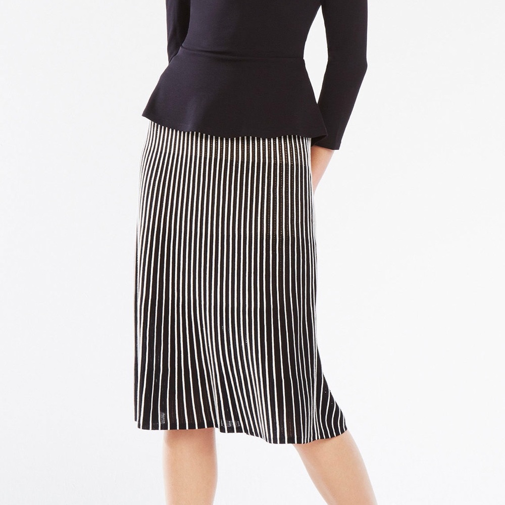 BCBGMaxAzria Black and White Striped Midi Skirt